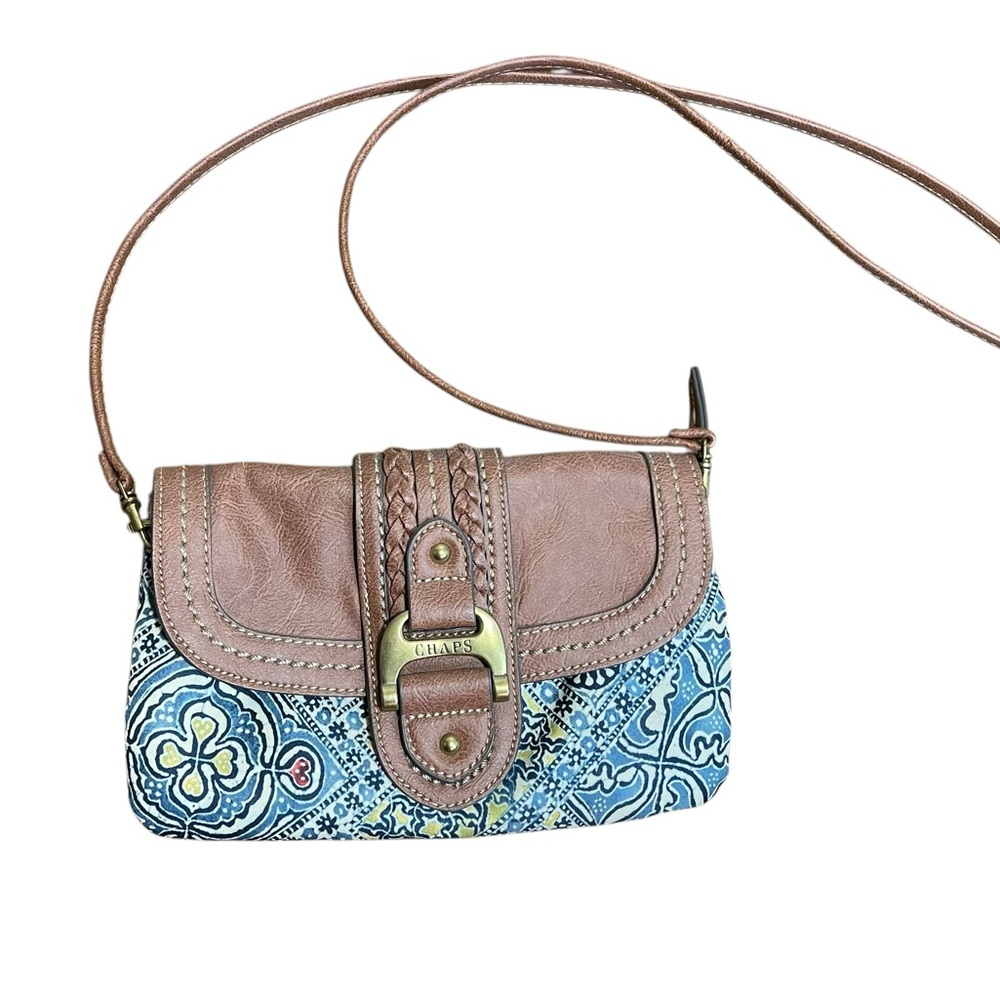 Chap Brown Leather and Paisley Print Cross Body Purse